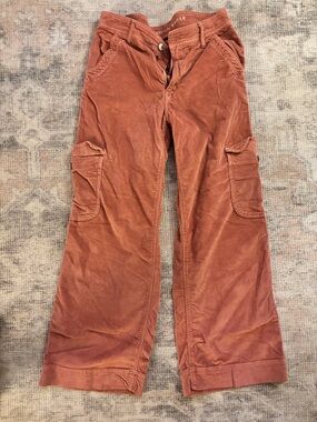 American Eagle Rust Corduroy Cargo Pants - Brick Red